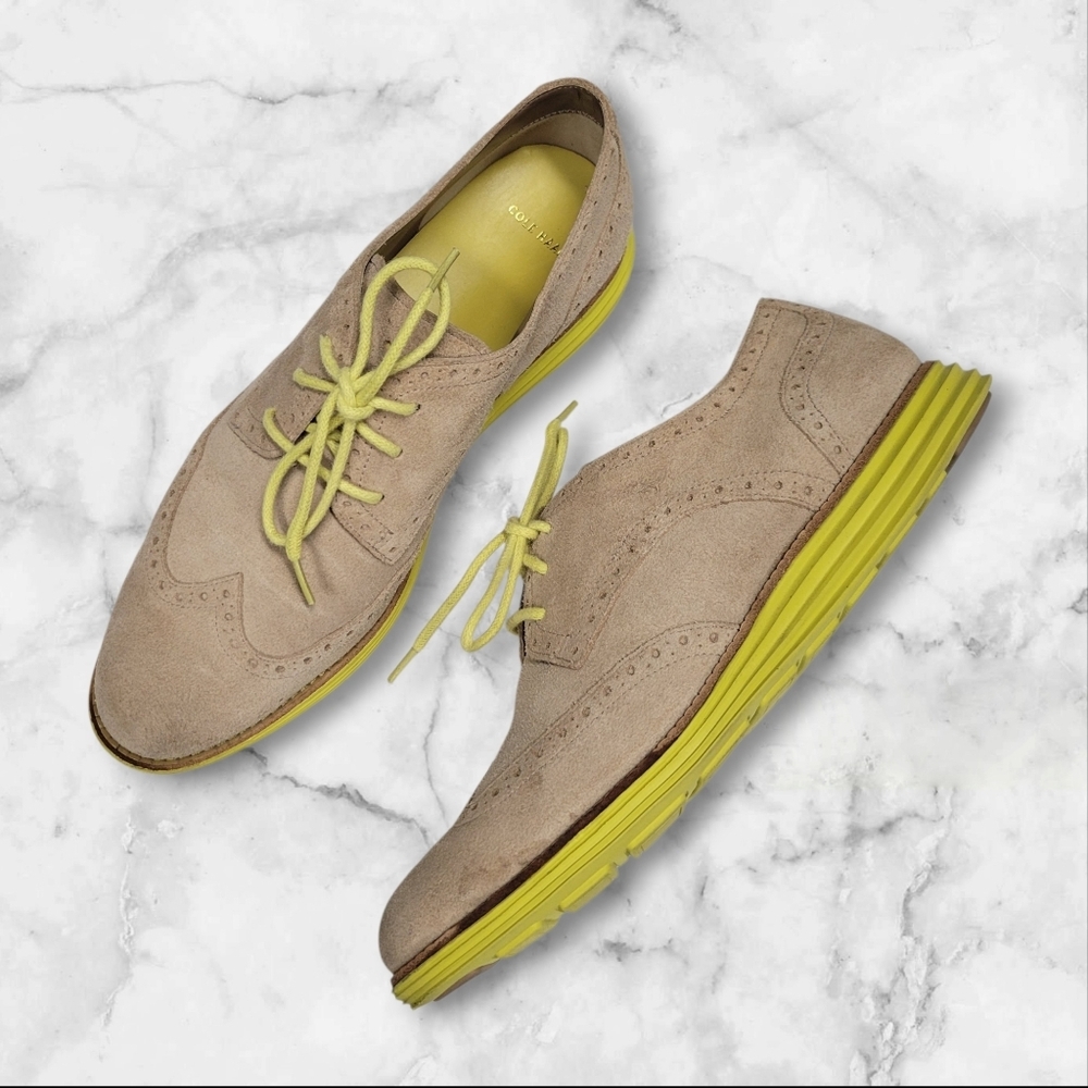Cole Haan LunarGrand WingTip Oxfords Women’s Size 10 Tan Green Leather Lace Up